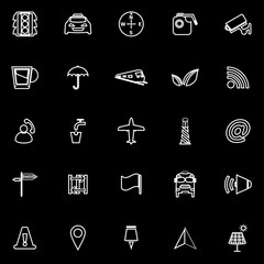 Map sign line icons on black background