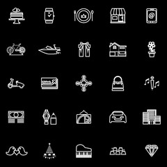 Birthday gift line icons on black background