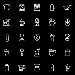 Coffee and tea line icons on black background