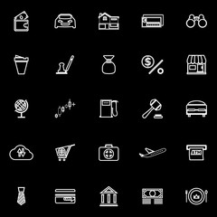 E wallet line icons on black background