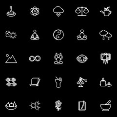 Zen concept line icons on black background