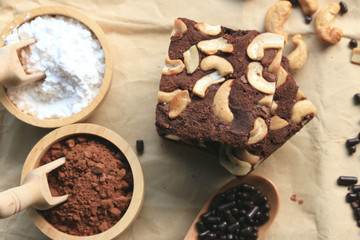 Chocolate brownie with cashew nuts