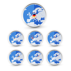 Flat Globe set with EU countries World Map Location Part 2