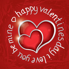 Naklejka premium Valentines day round lettering with two red hearts.
