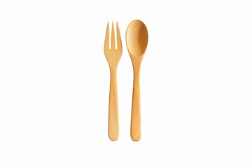 Wooden spoon and fork. Clipping path