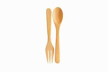 Wooden spoon and fork. Clipping path