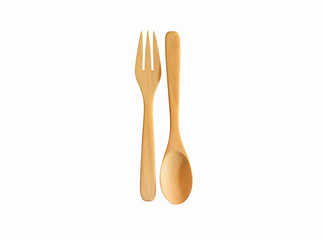 Wooden spoon and fork. Clipping path