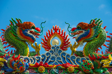 Fototapeta premium Dragon sculpture at chinese temple in Thailand