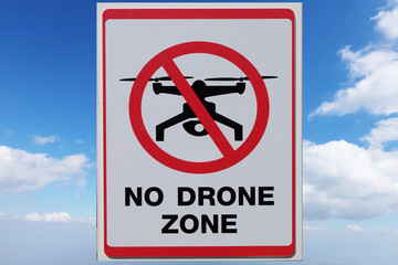 No Drone zone sign  on sky background