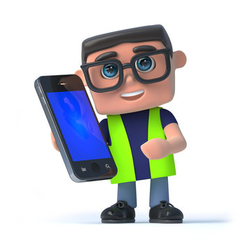 3d Health And Safety Worker Chats On His Smartphone