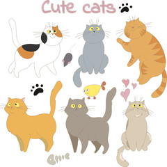 Collection of sketched cats for design