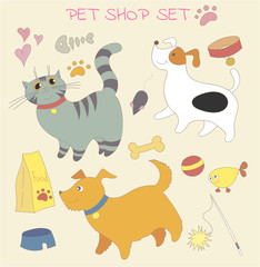 Doodle pet shop set. EPS 10 vector illustration for design
