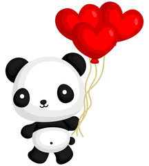 Naklejka premium Panda Holding Heart Balloon