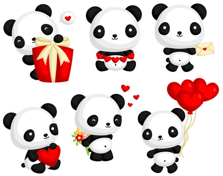 Panda in Love Vector Set