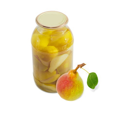 Pear Bartlett and canned pears in glass jar