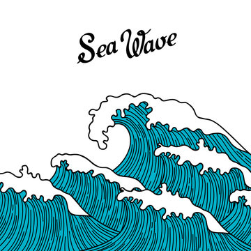 Sea background with abstract hand drawn waves. Template for invitation and greeting cards