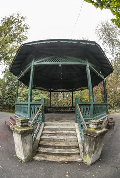 Pavilion in Central Park in Targu Jiu. Fsheye view