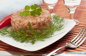 Traditional russian food - meat in aspic