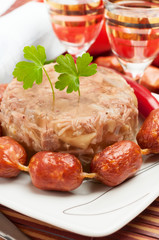 Traditional Russian food. Aspic meat jelly