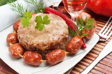 Traditional Russian food. Aspic meat jelly