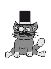 sir mr mustache monocle glasses cylinder hat gentlemen seated sweet cute kitten fluffy fur