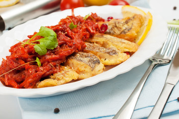 Pieces of fried fish.