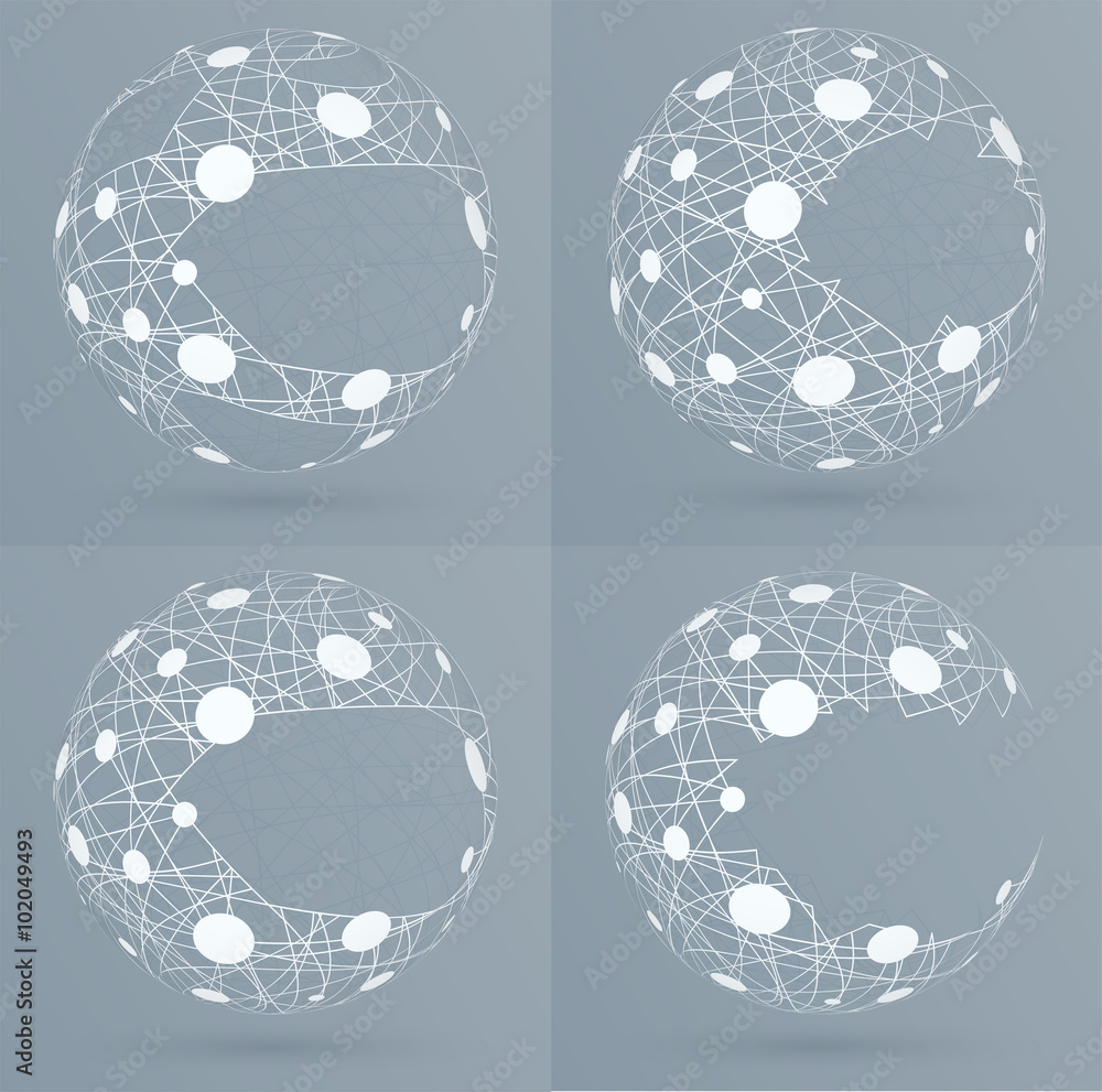 Poster sphere mesh with bubbles. abstract geometric shape with spherica