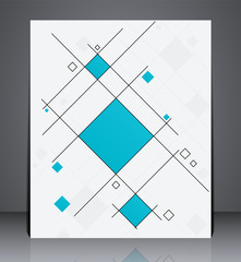 Fototapeta premium Abstract business brochure flyer, geometric design with squares, in A4 size, layout cover design in blue colors.