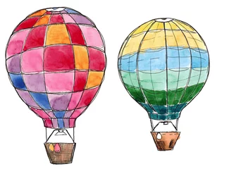 Glasschilderij Aquarel luchtballonnen Aquarel hand getrokken schets set van twee lucht ballonnen geïsoleerd