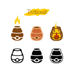 Tandoor illustration. Black monochrome and color logo style icon