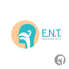 ENT logo template. Head silhouette sign for ear, nose, throat do