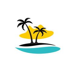 Island with palms, sea and sun logo