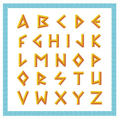 Greek font. Golden bevel stick style letters. - 102050448