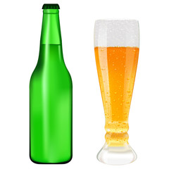Beer bottle and glass of beer.