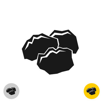 Coal black rocks icon. Three pieces of a coil together symbol.