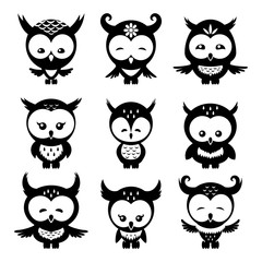 Cute owls on a white background.