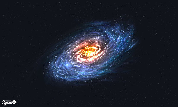 Spiral Galaxy on Cosmic Background. Vector illustration for your artwork.