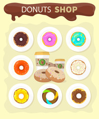Sweet Donuts Set Design Flat Food