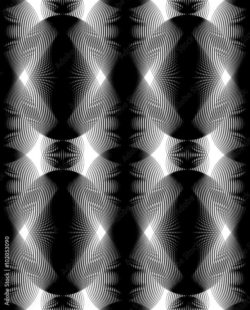 Poster continuous vector pattern with black graphic lines, decorative
