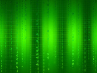 Abstract Green Technology background with binary code and grid
