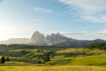 Lankoffel mountain range. View from Seiser Alm, Dolomites, Italy - obrazy, fototapety, plakaty
