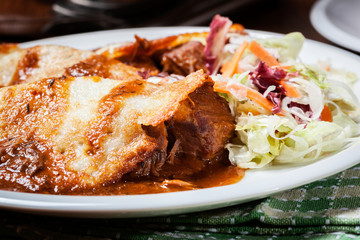 Potato pancakes with meat stew