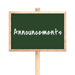 Annoucements on blackboard wood label isolated on white backgrou © 2nix