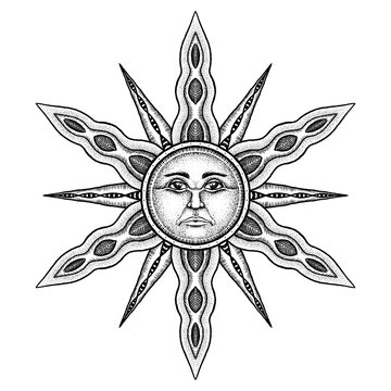 Alchemy Symbol of Sun - Vector Illustration Stylized as Engravin