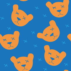 Seamless blue background with orange bears