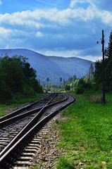 Railroad tracks in the Carpathian mountains