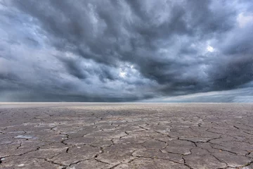 Foto auf Acrylglas storm clouds and dry soil © yotrakbutda