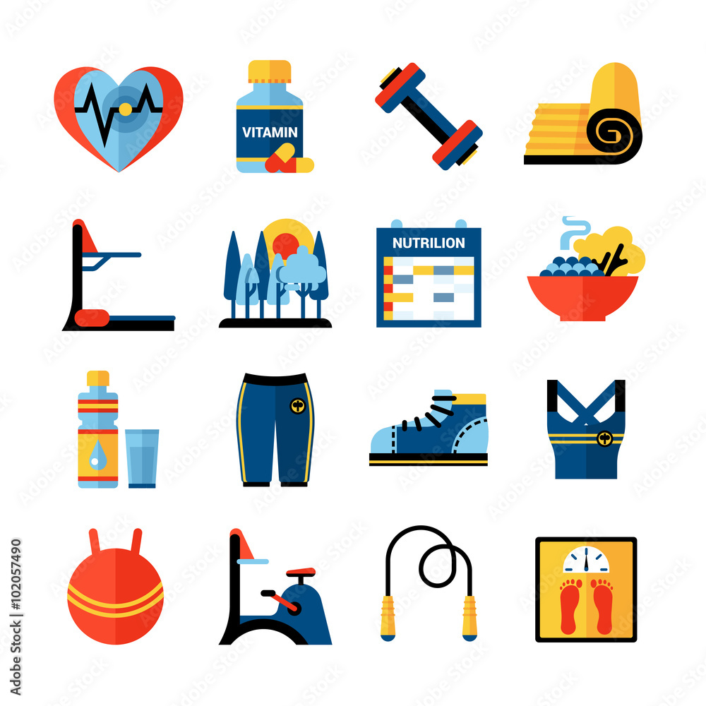 Canvas Prints fitness flat color icons set