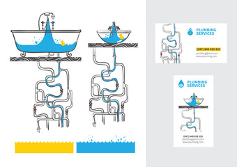 Сантехника. Сервис. Водопровод. Трубы. Логотип и визитка.