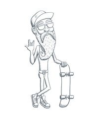 Bearded Old Man with Skateboard